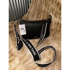 Kate Spade Rosie Black Leather Crossbody With Web Logo Guitar Strap